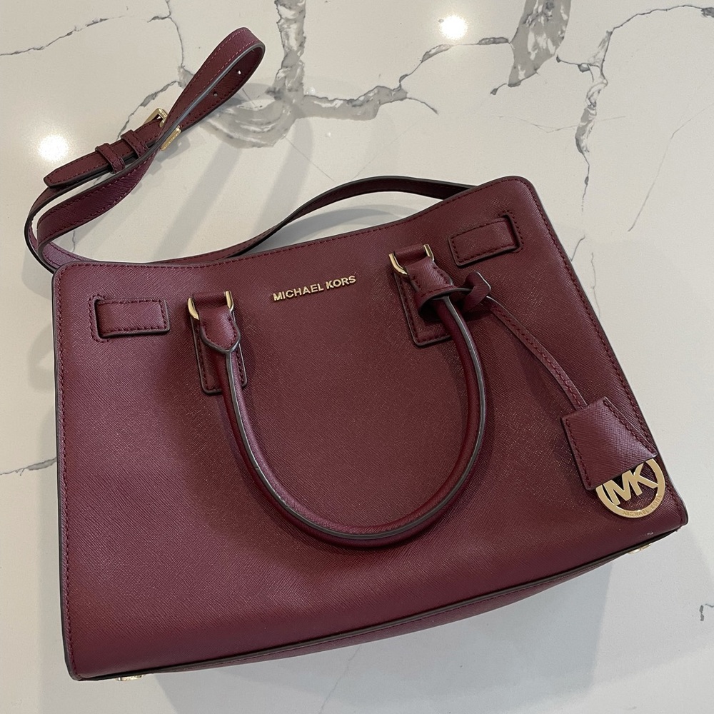 Michael Kors Burgundy Crossbody Satchel with Gold Hardware